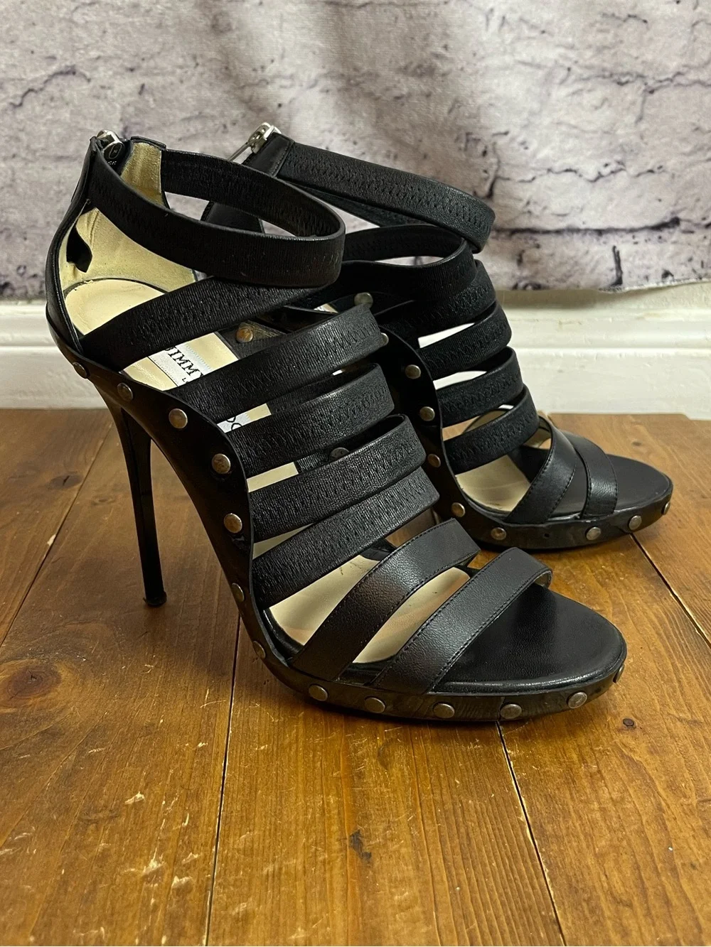Jimmy Choo black strappy gladiator stilettos size 39.5
